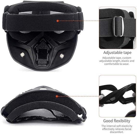 Global Motorcycle Helmet Riding Goggles Glasses With Removable Face Mask, Detach