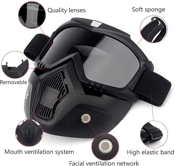 Global Motorcycle Helmet Riding Goggles Glasses With Removable Face Mask, Detach