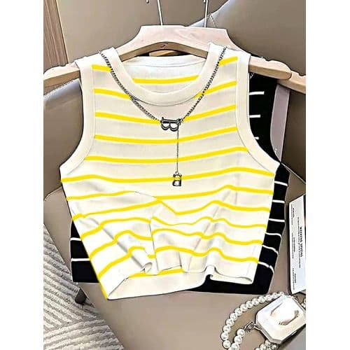 Martina Store Womens T-shirt Made Of Ribbed Cotton - Yellow & White