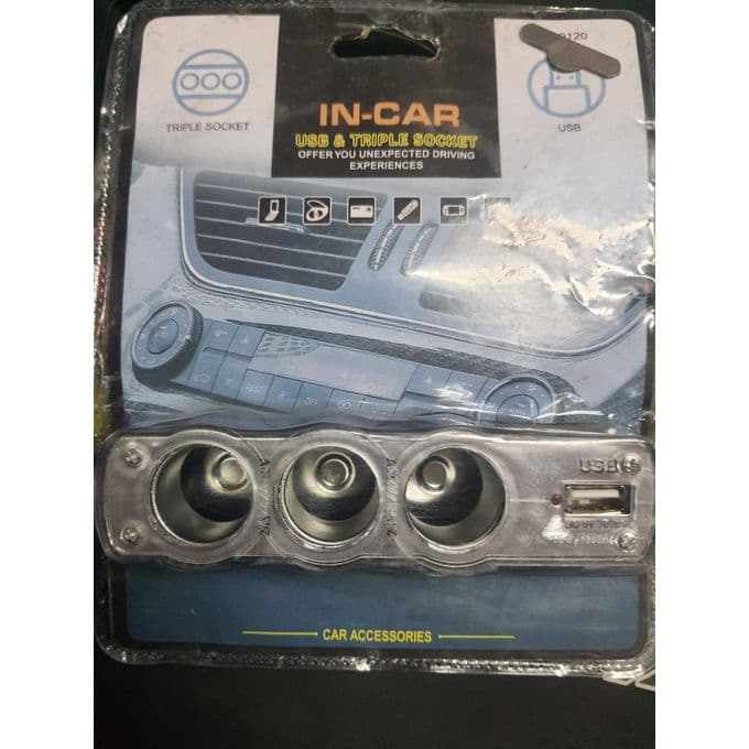 Car Cigarette Lighter Socket Charger - 3 Slots