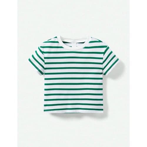 Martina Store Womens T-shirt Made Of Ribbed Cotton - Olive Green & White
