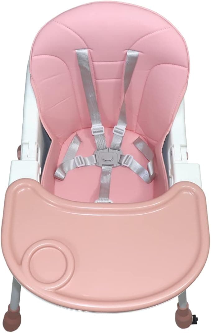 High Chair For Baby With Wheels and Table for Feeding - Pink & White