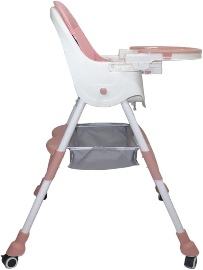 High Chair For Baby With Wheels and Table for Feeding - Pink & White