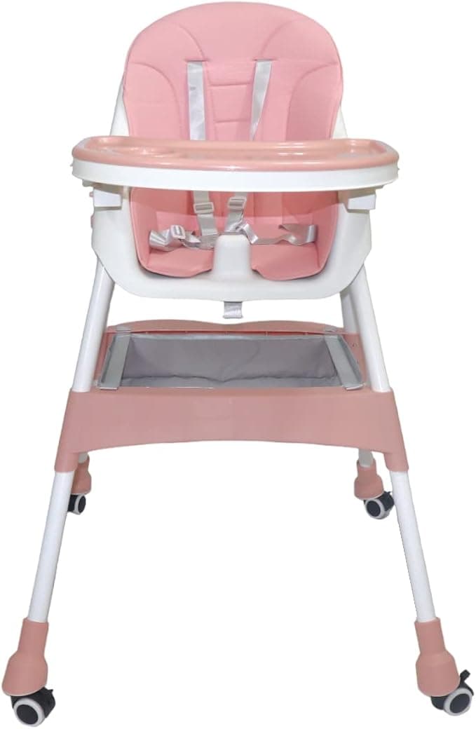 High Chair For Baby With Wheels and Table for Feeding - Pink & White