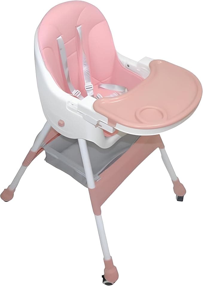 High Chair For Baby With Wheels and Table for Feeding - Pink & White