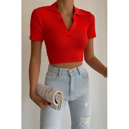 Martina Store Womens T-shirt Made Of Ribbed Cotton - Red