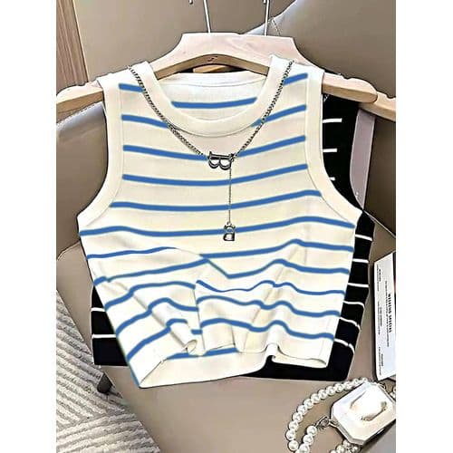 Martina Store Womens T-shirt Made Of Ribbed Cotton - Blue & White