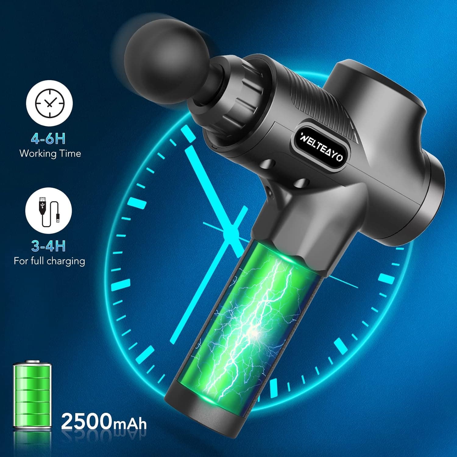 WELTEAYO Muscle Massage Gun, Handheld Deep Tissue Muscle Relief Massager, Portab
