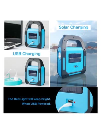 Emergency flashlight, rechargeable with solar or electricity, three lighting mod