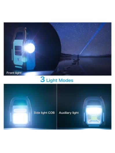 Emergency flashlight, rechargeable with solar or electricity, three lighting mod