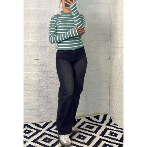 Martina Store Womens T-shirt Made Of Ribbed Cotton - Mint Green & White