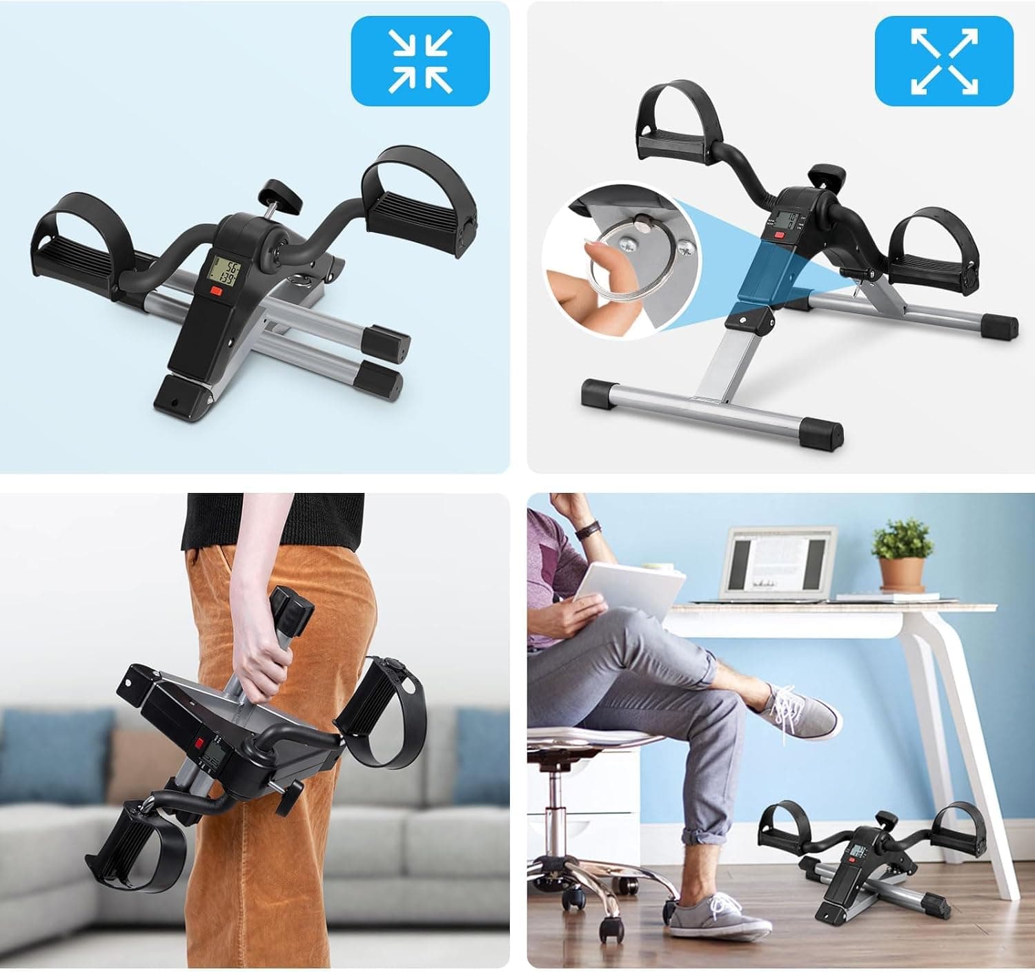 Uten Folding Pedal Exerciser, Mini Under Desk Exercise Bike Foot Hand Cycle Port