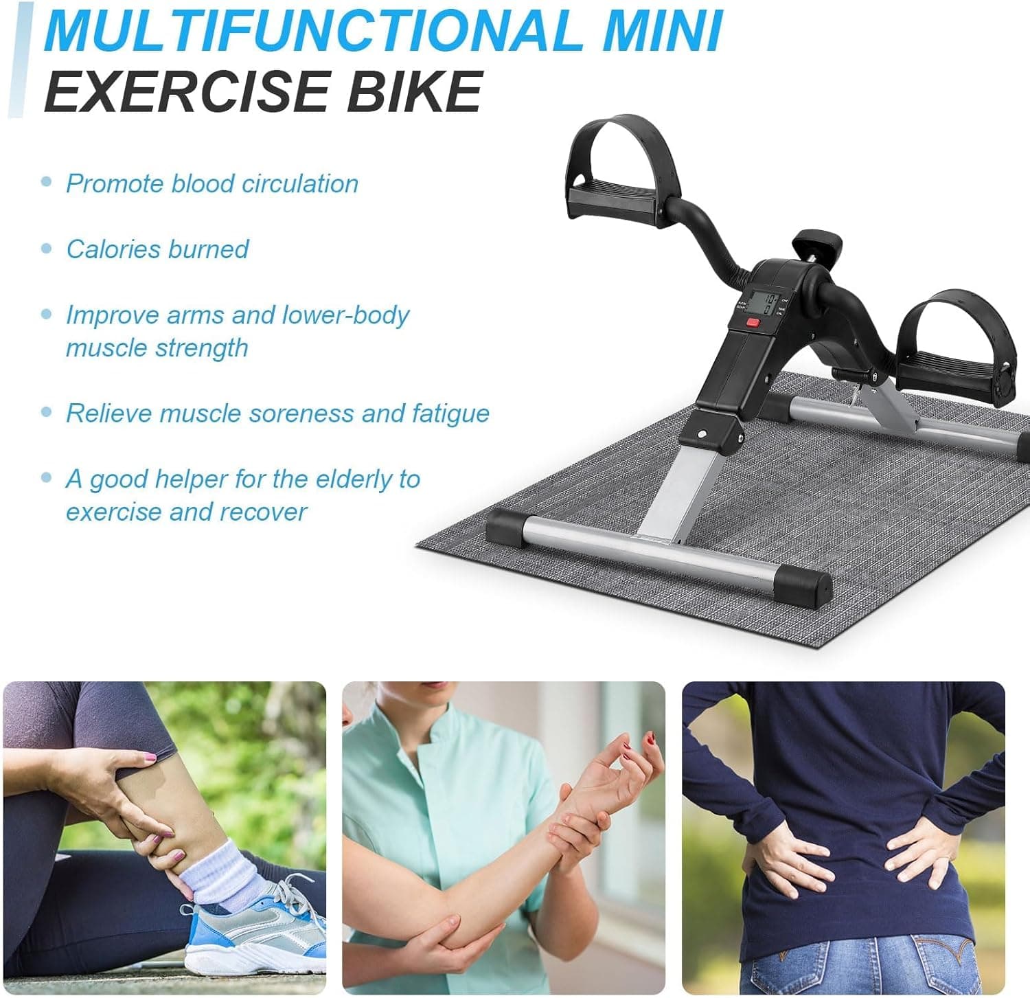 Uten Folding Pedal Exerciser, Mini Under Desk Exercise Bike Foot Hand Cycle Port