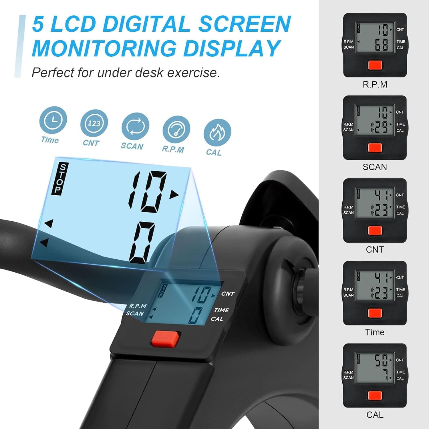 Uten Folding Pedal Exerciser, Mini Under Desk Exercise Bike Foot Hand Cycle Port