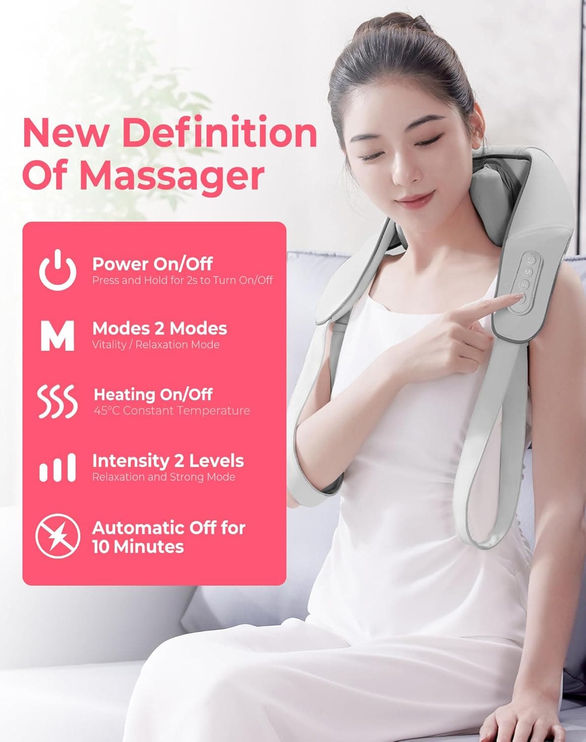 Atopskins Cordless Shiatsu Neck and Back Massager with Heat - Deep Tissue Pain R