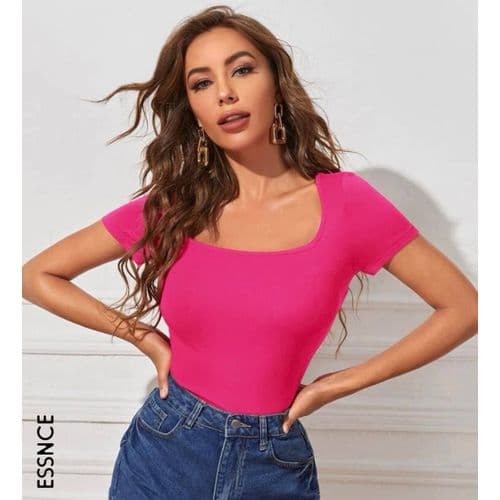 Martina Store Womens Ribbed Cotton T-shirt - Fuchsia