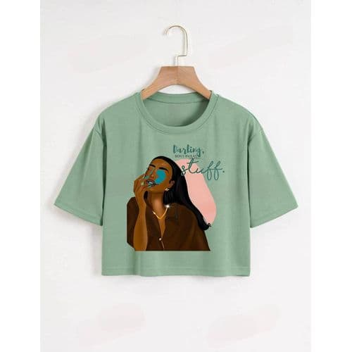 Martina Store Short Printed T-shirt For Women Cotton - Mint Green