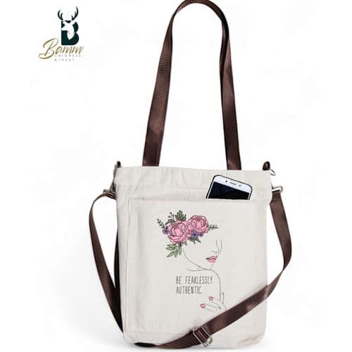 BAMM Beige Tote Bag With Two Adjustable Shoulder Straps
