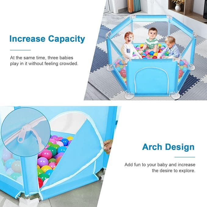 حظيرة لعب للأطفال من Yorking Baby من 6 Sides مع باب دائري بسحاب للأطفال الصغار
