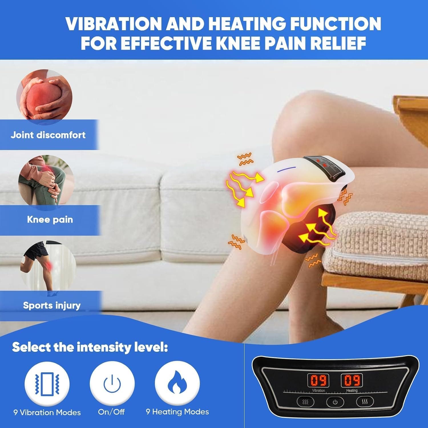 YOUWE7 Knee Massager 9-Levels-Heat-and-Vibration Cordless-Knee-Massager-for-Knee