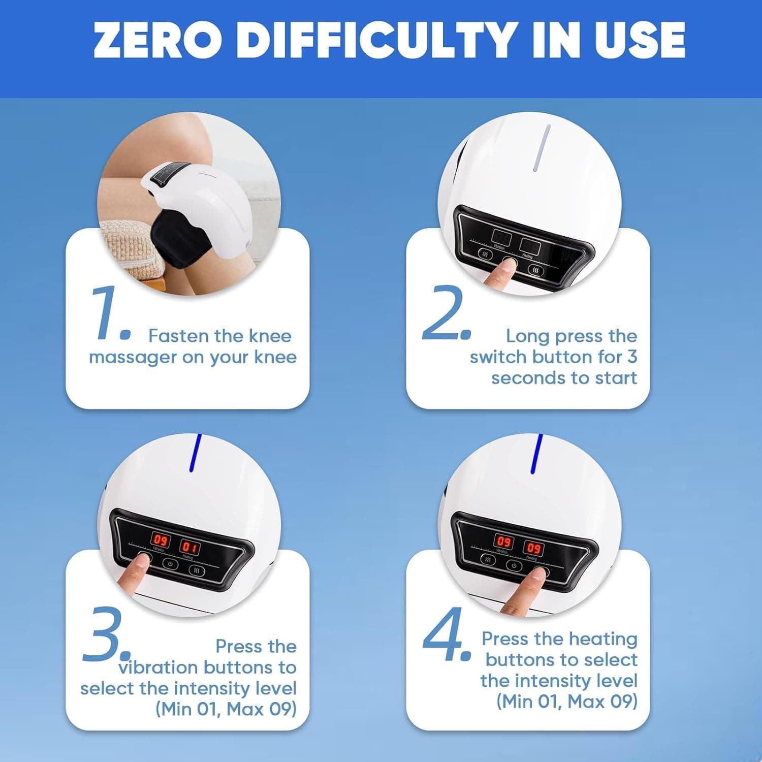 YOUWE7 Knee Massager 9-Levels-Heat-and-Vibration Cordless-Knee-Massager-for-Knee