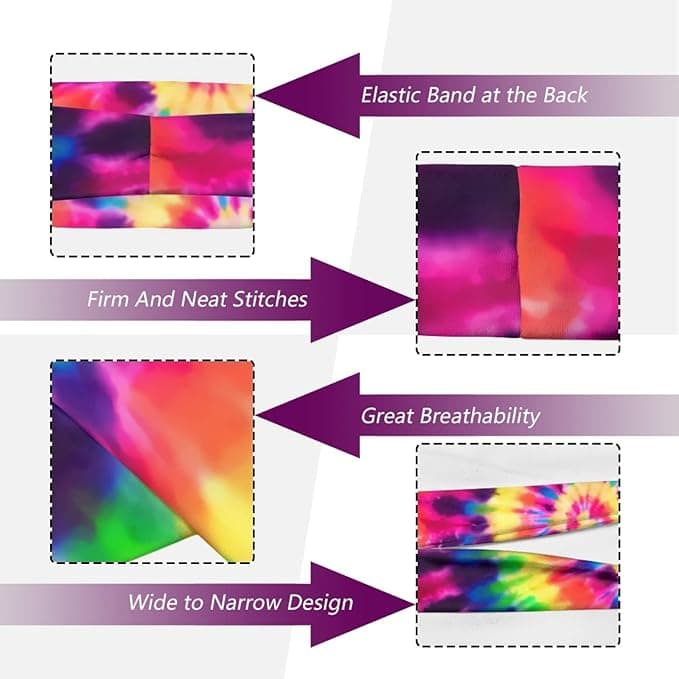 Kuiaobaty Color Tie Dye Workout Headband for Women - Mens Sports Sweatband Hippi