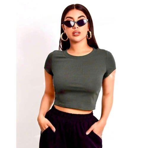 تيشيرت نسائي من مارتينا ستور مصنوع من القطن المضلع - أخضر غامق