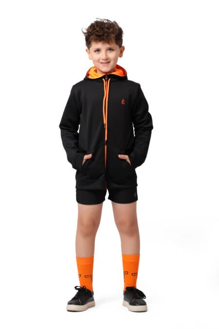 Boys Black Open Sweatshirt with Orange Zipper Soft, Durable Fabric