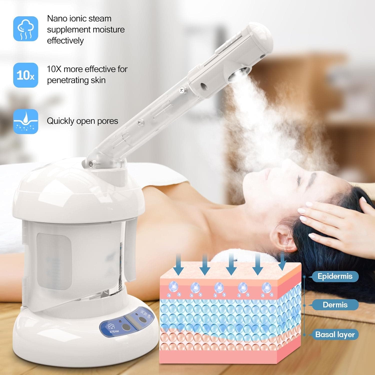 Kingsteam Face Steamer with Rotatable Spray Tube, White