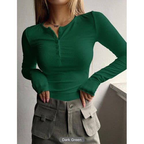 Martina Store Womens Ribbed Cotton T-shirt - Green