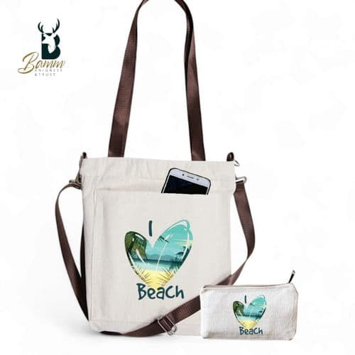 Girls Tote Bag For University And Daily Use - Beige With Free Pencil Case