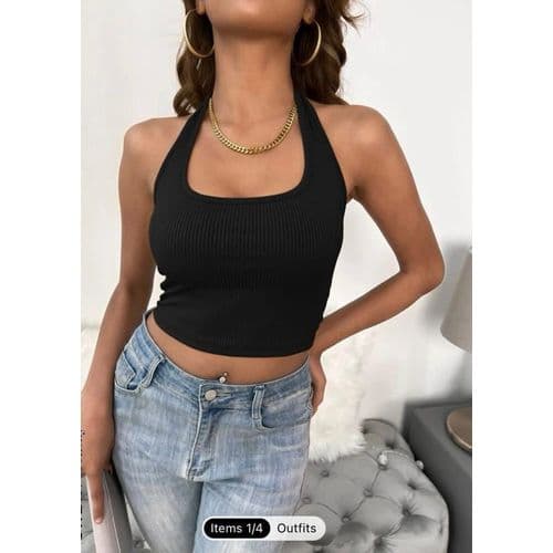 Martina Store Womens T-shirt Made Of Ribbed Cotton - Black