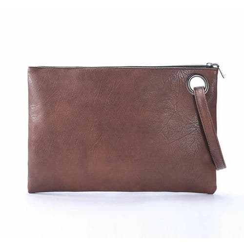 Womens Leather Clutch Bag - Brown