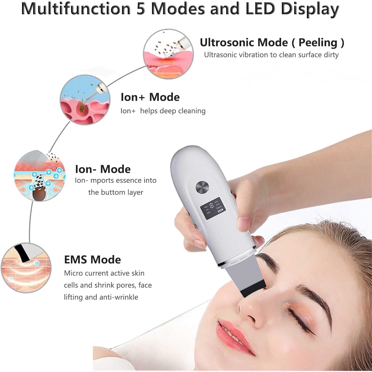 XinBarber Facial Skin Scrubber, Ultrasonic EMS Exfoliating Device Blackhead Remo