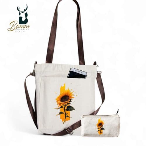 Girls Tote Bag For University And Daily Use - Beige With Free Pencil Case