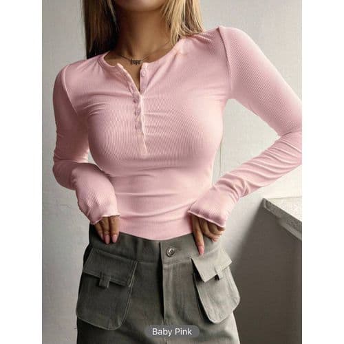 Martina Store Womens Ribbed Cotton T-shirt - Rose