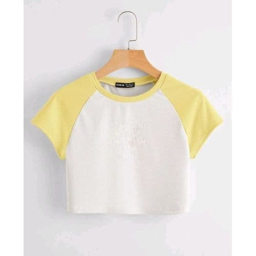 Martina Store Womens T-shirt Made Of Ribbed Cotton - White & Yellow