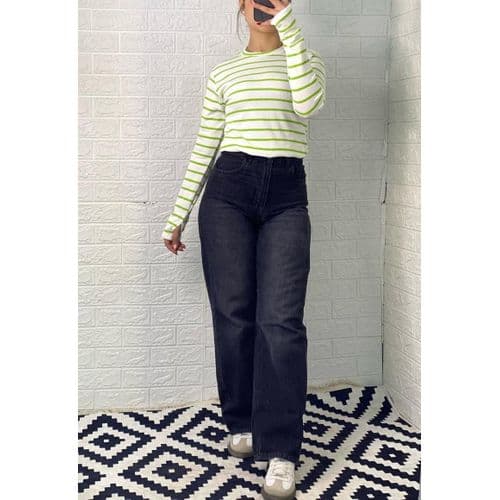 Martina Store Womens T-shirt Made Of Ribbed Cotton - White & Lime Green