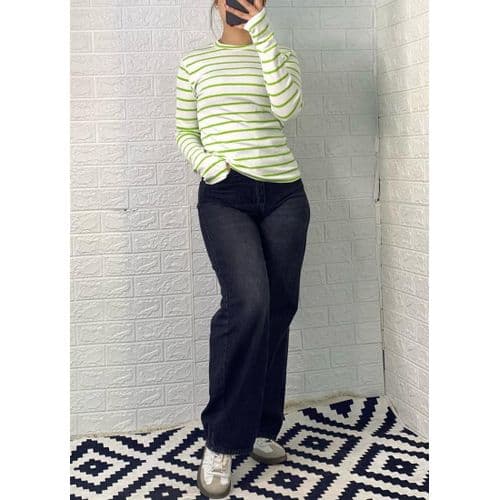 Martina Store Womens T-shirt Made Of Ribbed Cotton - White & Lime Green