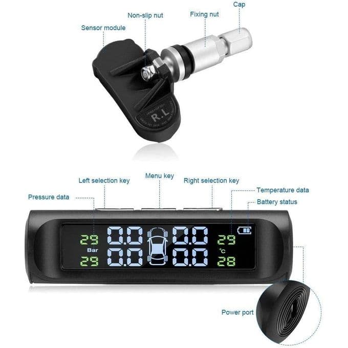3X Solar Tpms Car Tire Pressure Alarm Monitoring System 4 External Automatic Ala
