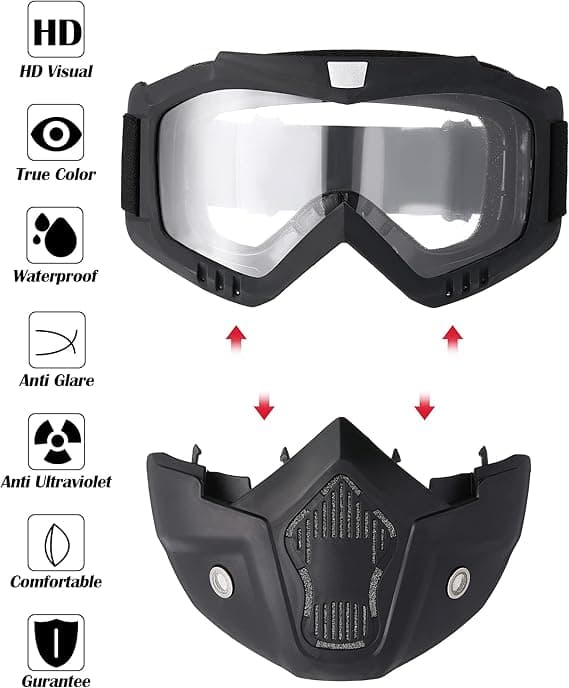 2 Pieces Motorcycle Goggles Helmet Riding Goggles Glasses With Face Cover Gray,