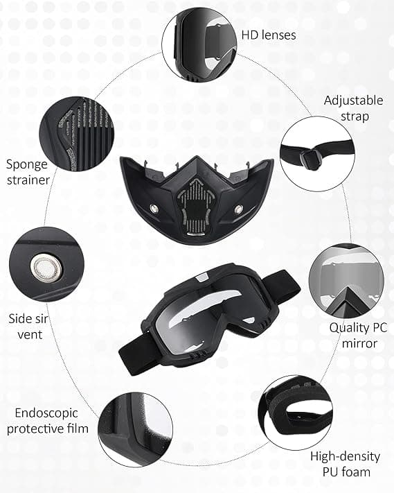 2 Pieces Motorcycle Goggles Helmet Riding Goggles Glasses With Face Cover Gray,