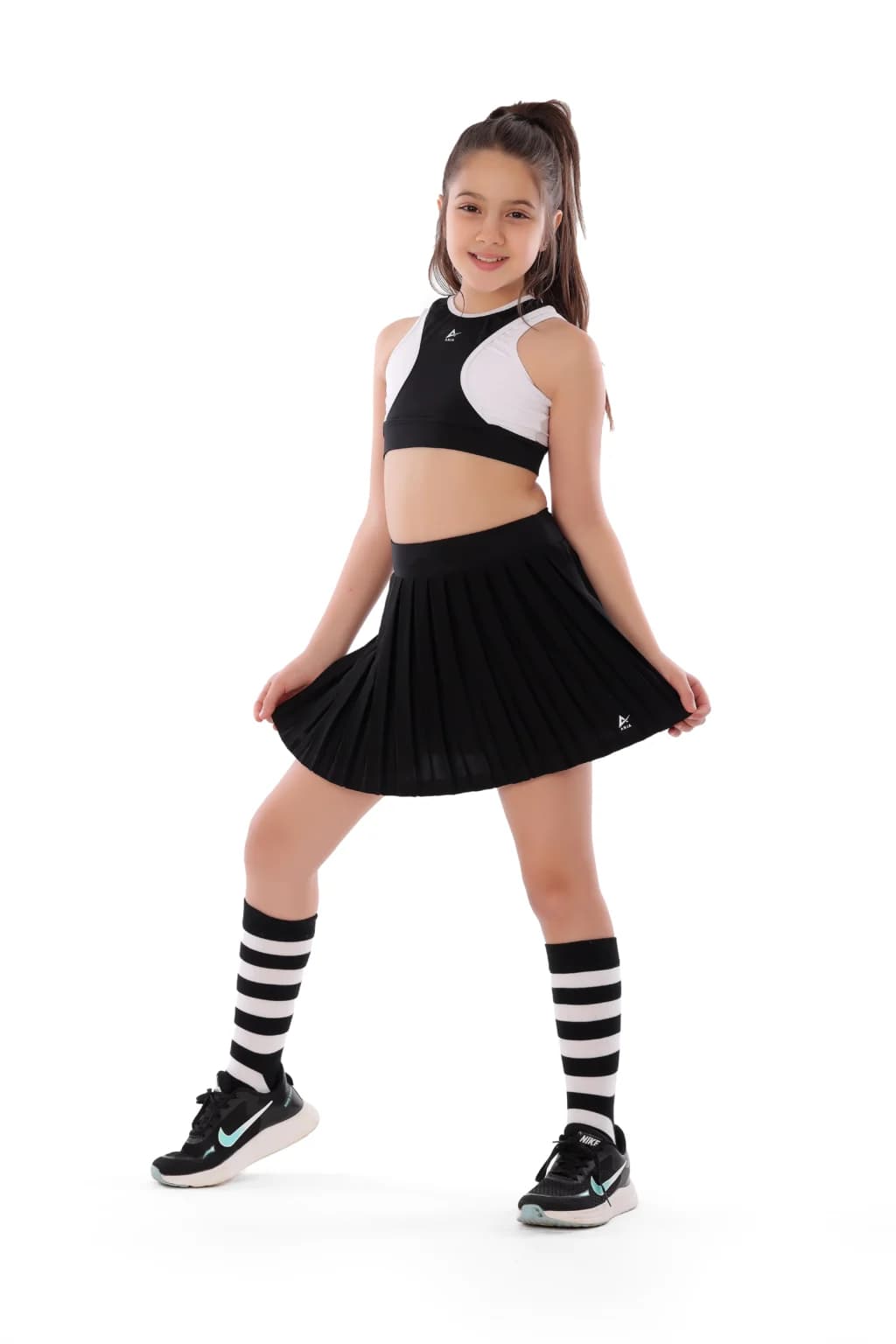 Girls Black Tennis Skirt Comfortable, Pleated Design