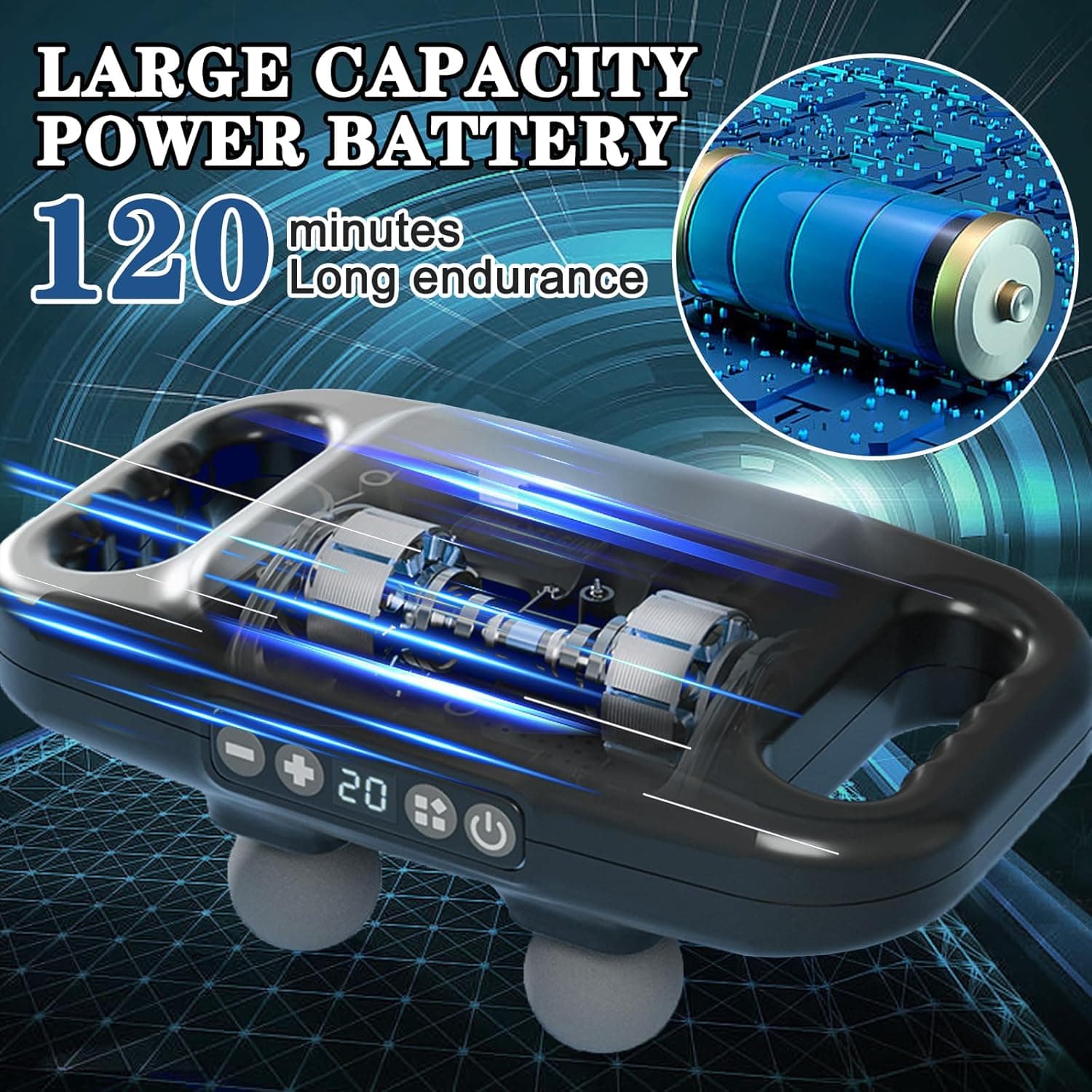 TUSAUW 4-Head Massage Gun Deep Tissue, Muscle Massager with 20 Intensities & 6 M