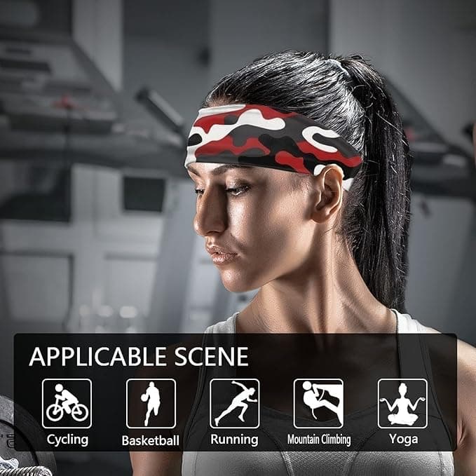 Kuiaobaty Camo Print Running Headband for Men, Red Black Camouflage Sports Headb