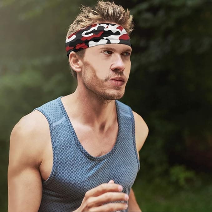 Kuiaobaty Camo Print Running Headband for Men, Red Black Camouflage Sports Headb