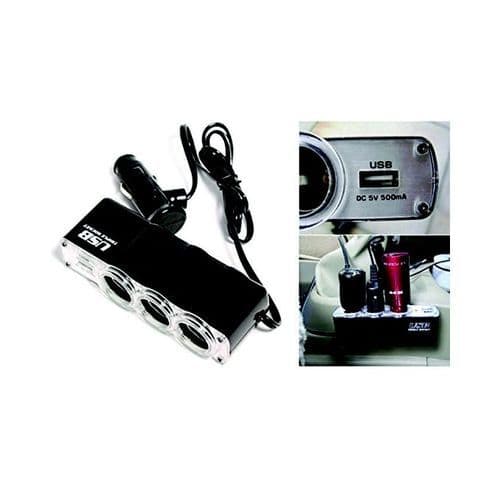 3-Socket USB Vehicle Power Supply Expansion Adapter - Black