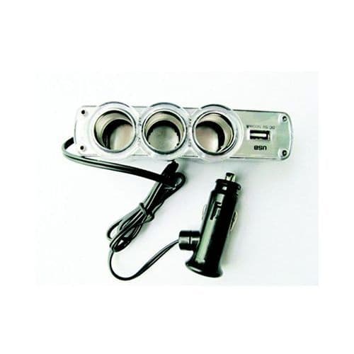 3-Socket USB Vehicle Power Supply Expansion Adapter - Black