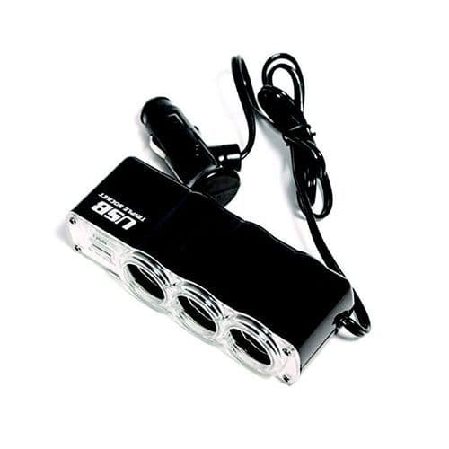 3-Socket USB Vehicle Power Supply Expansion Adapter - Black