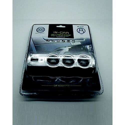 3-Socket USB Vehicle Power Supply Expansion Adapter - Black